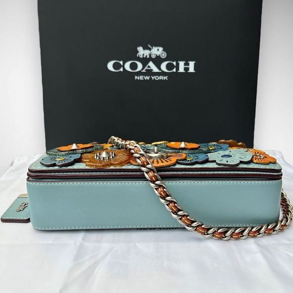 AUTH Coach 1941 Dinky with Glitter Tea Rose Bag, Dust Bag, Gift Box Steel Blue - Picture 10 of 16